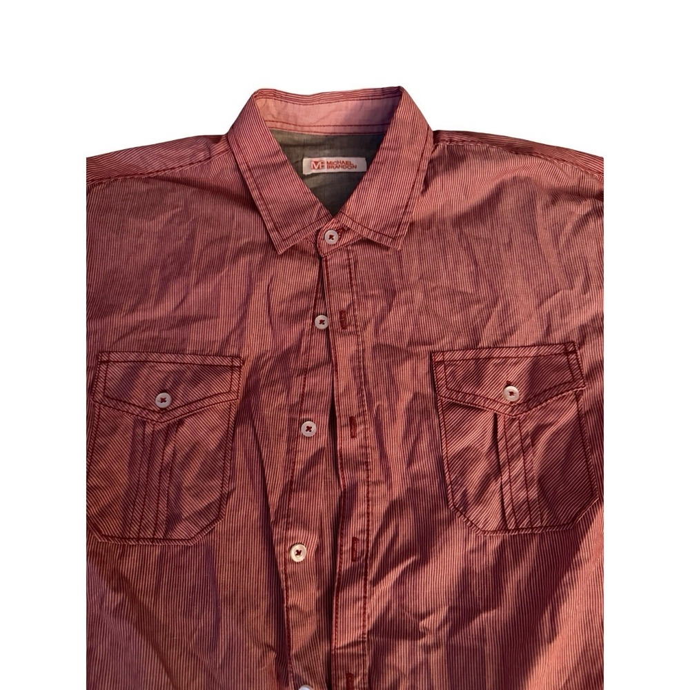 Michael Brandon Red Button Down Short Sleeve Shirt- XL